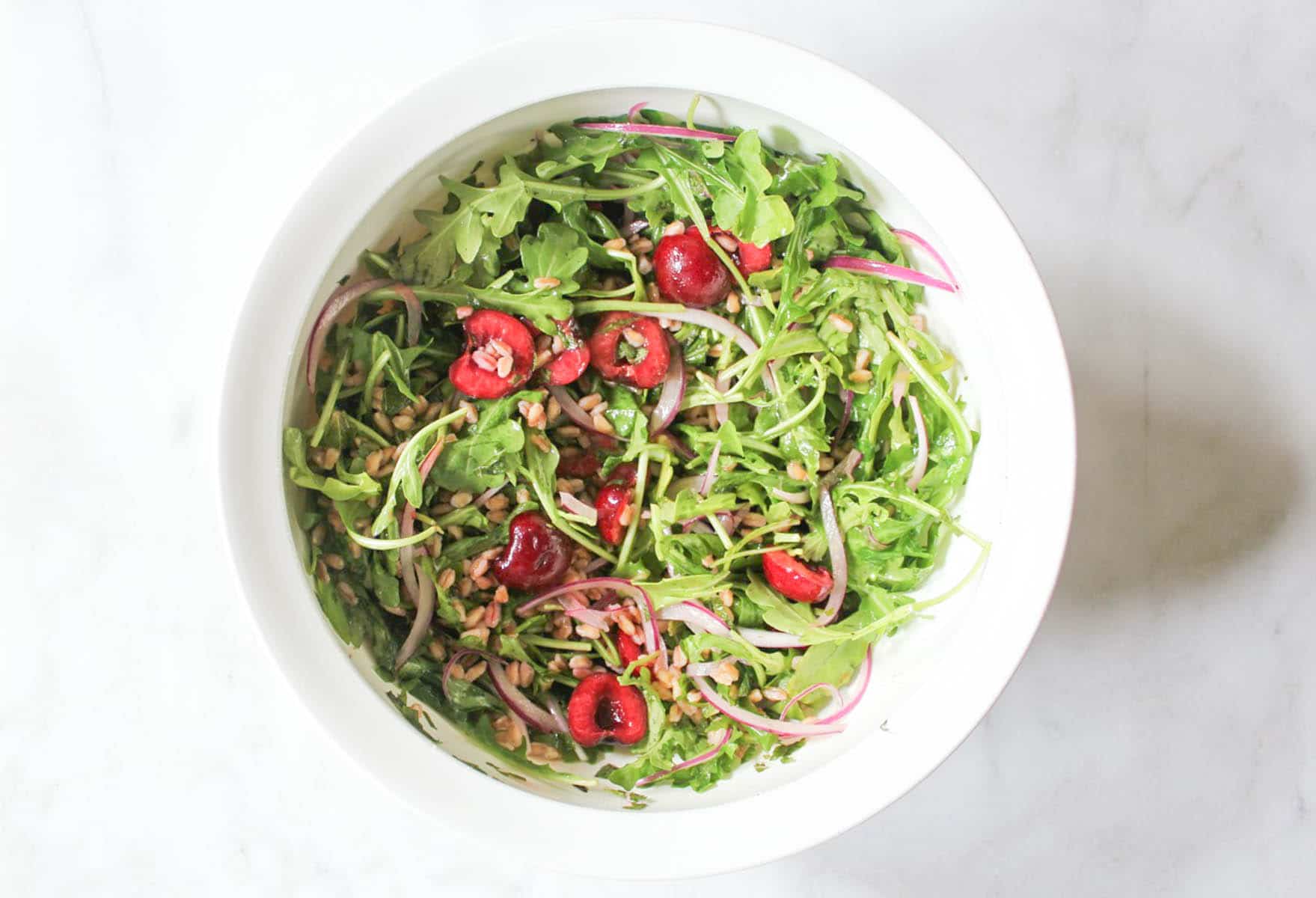 Arugula-and-Farro-Salad-with-Cherries-and-Goat-Cheese-step-4