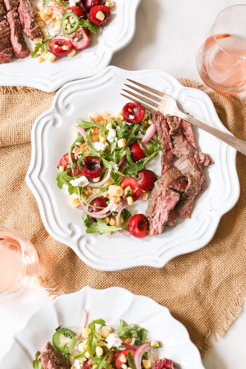Marinated-Skirt-Steak-with-Corn-and-Sweet-Cherry-Salad-3