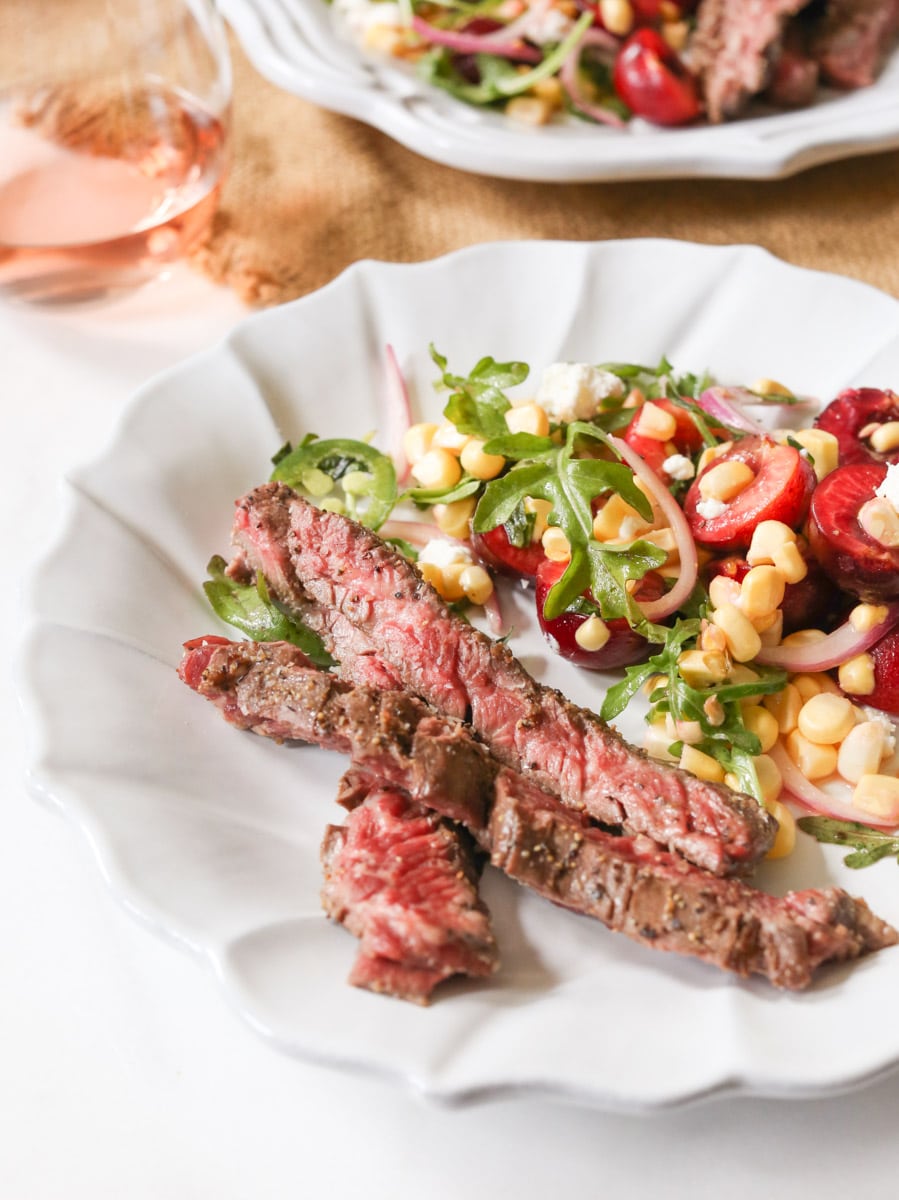 Marinated-Skirt-Steak-with-Corn-and-Sweet-Cherry-Salad-4