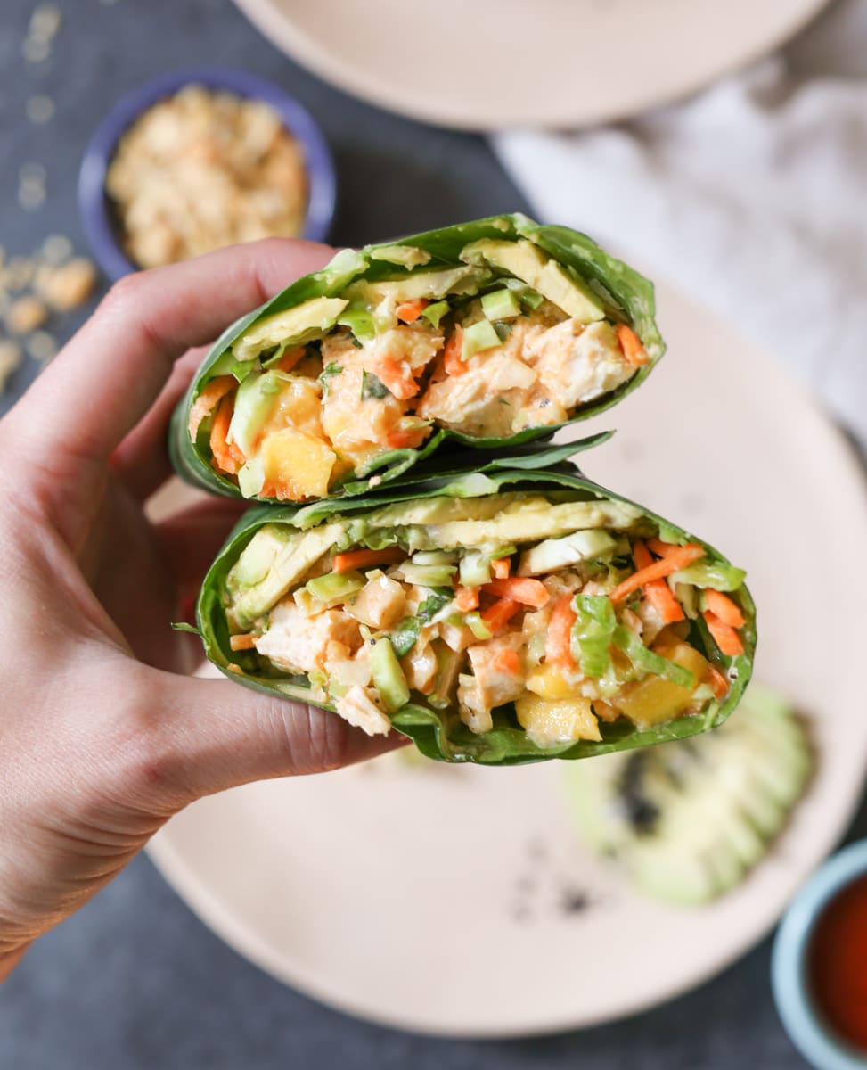 sriracha-chicken-salad-collard-wraps-with-mango-avocado-and-slaw-6
