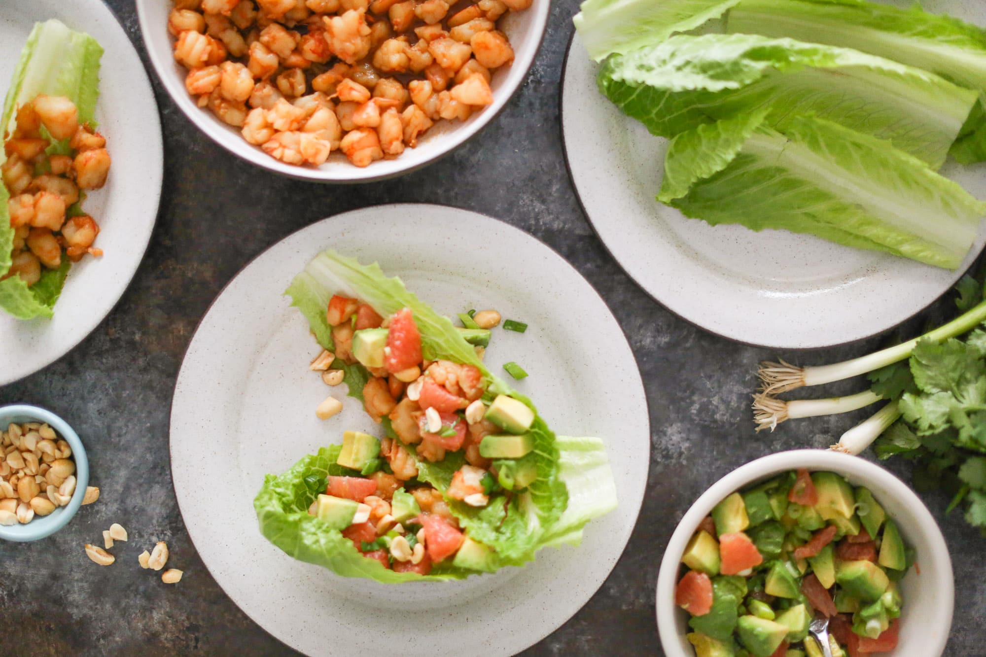 Stir-Fried Shrimp Lettuce Wraps with Grapefruit and Avocado