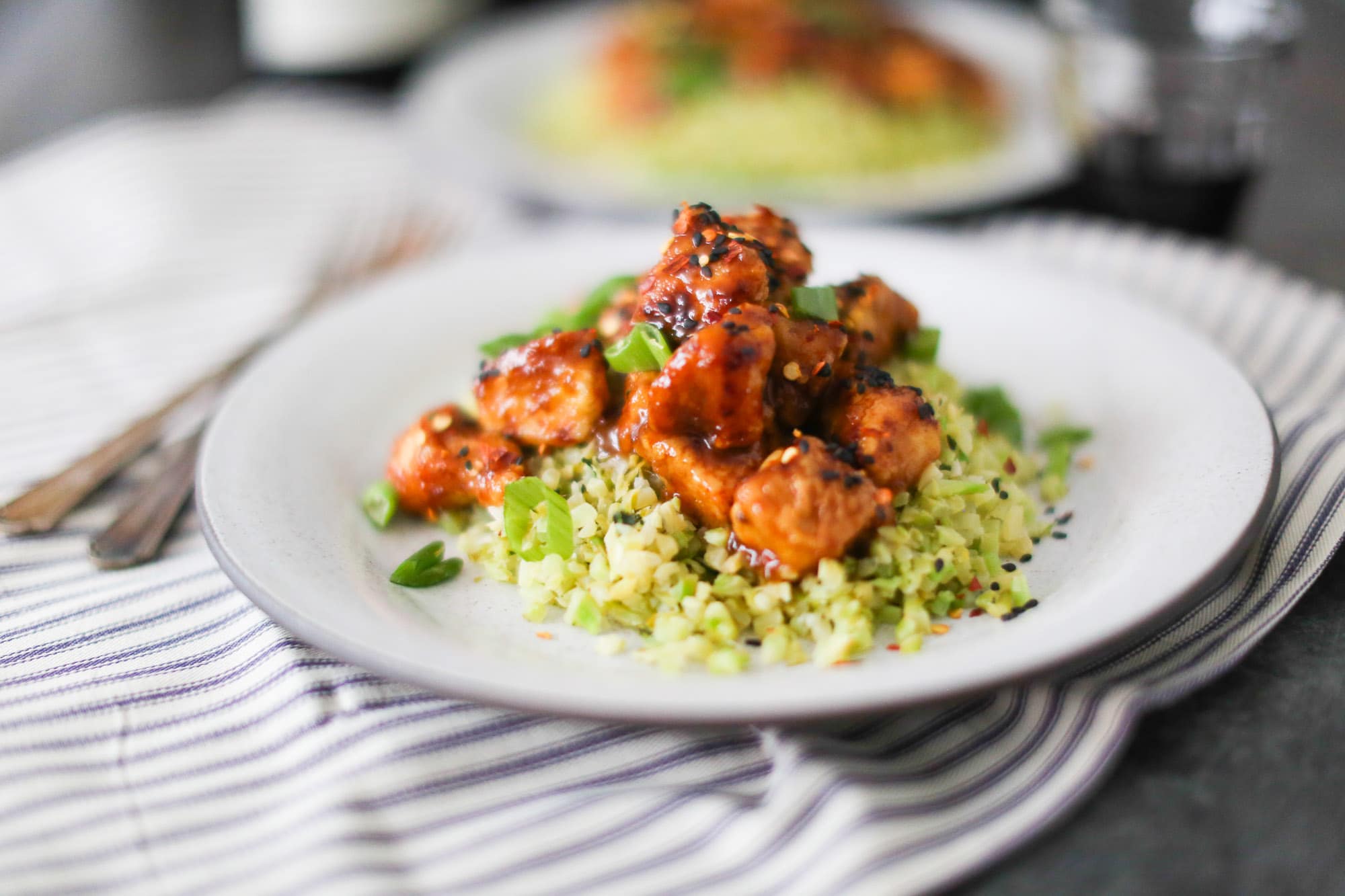 Crispy Orange Chicken with Lemon-Ginger Broccoli Rice