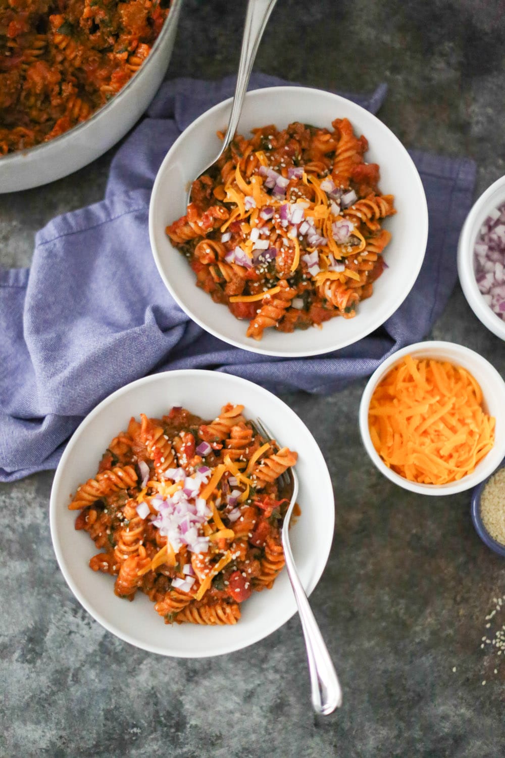 two portions of easy cheeseburger pasta